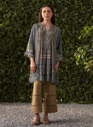 Aina Teal Blue Printed Shantoon Kurti for Women