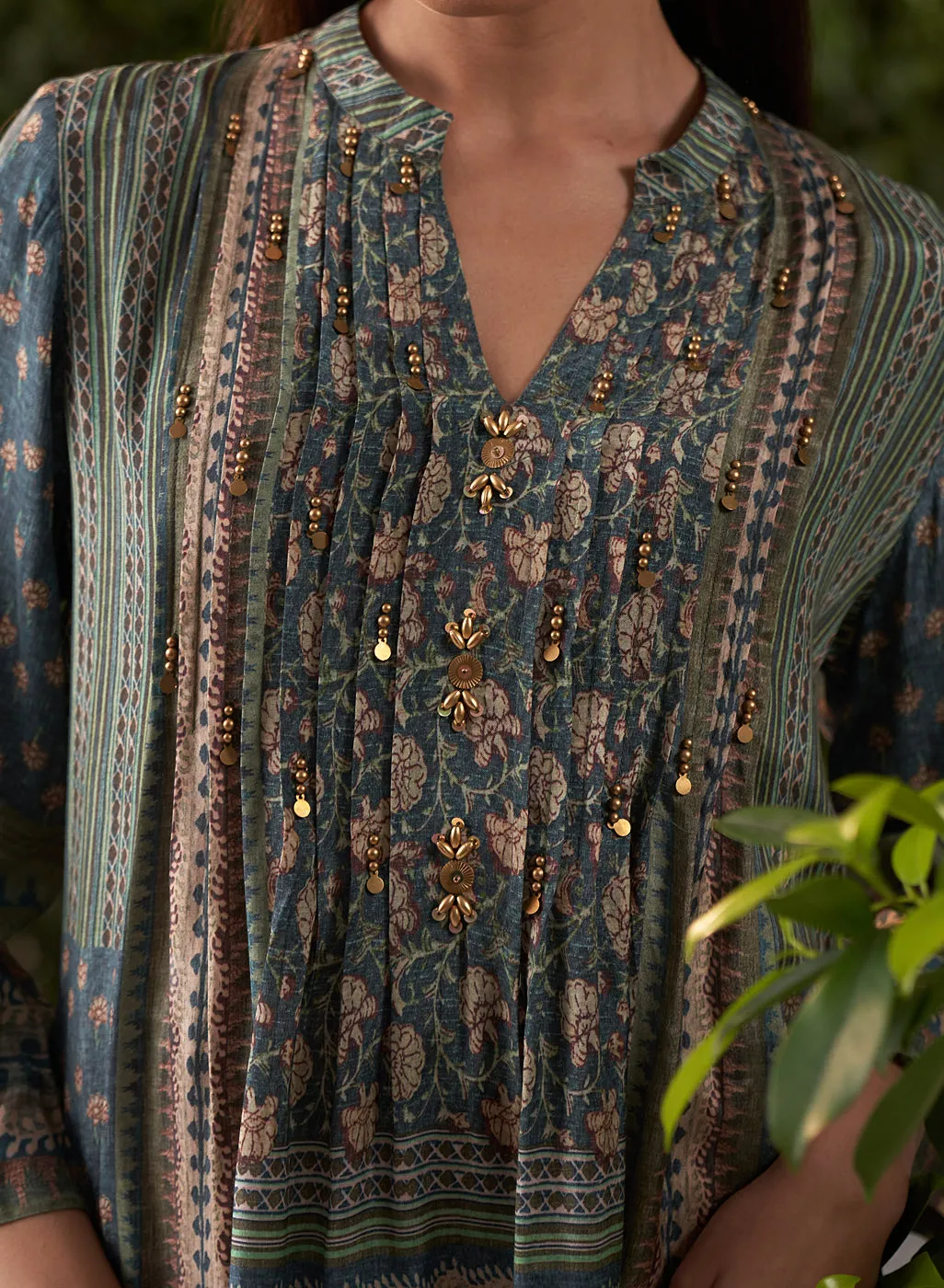 Aina Teal Blue Printed Shantoon Kurti for Women