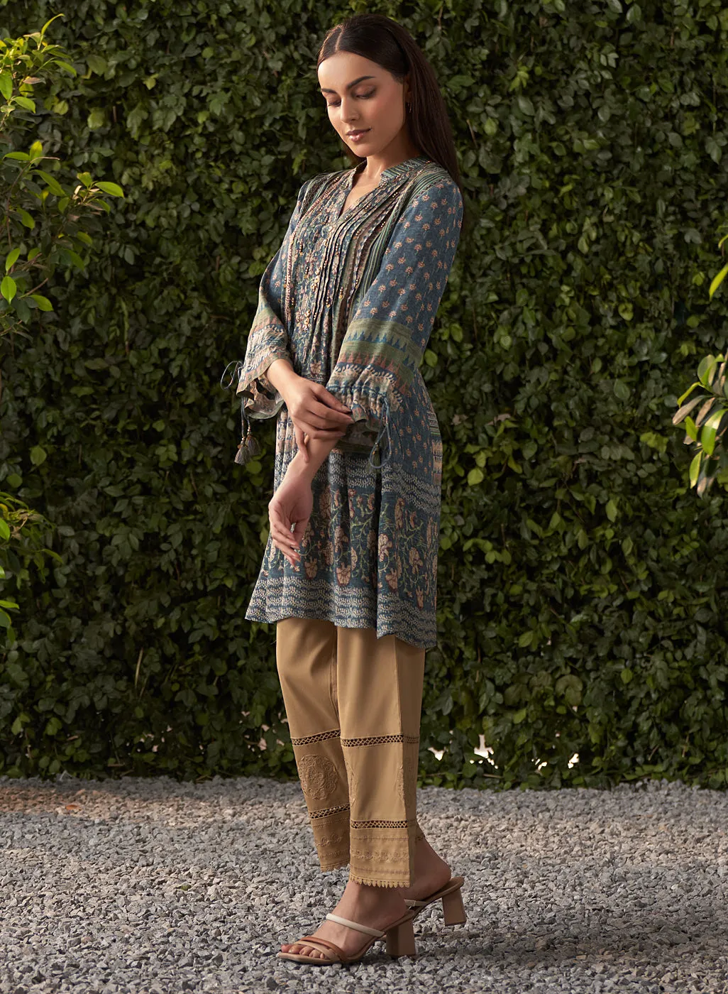 Aina Teal Blue Printed Shantoon Kurti for Women