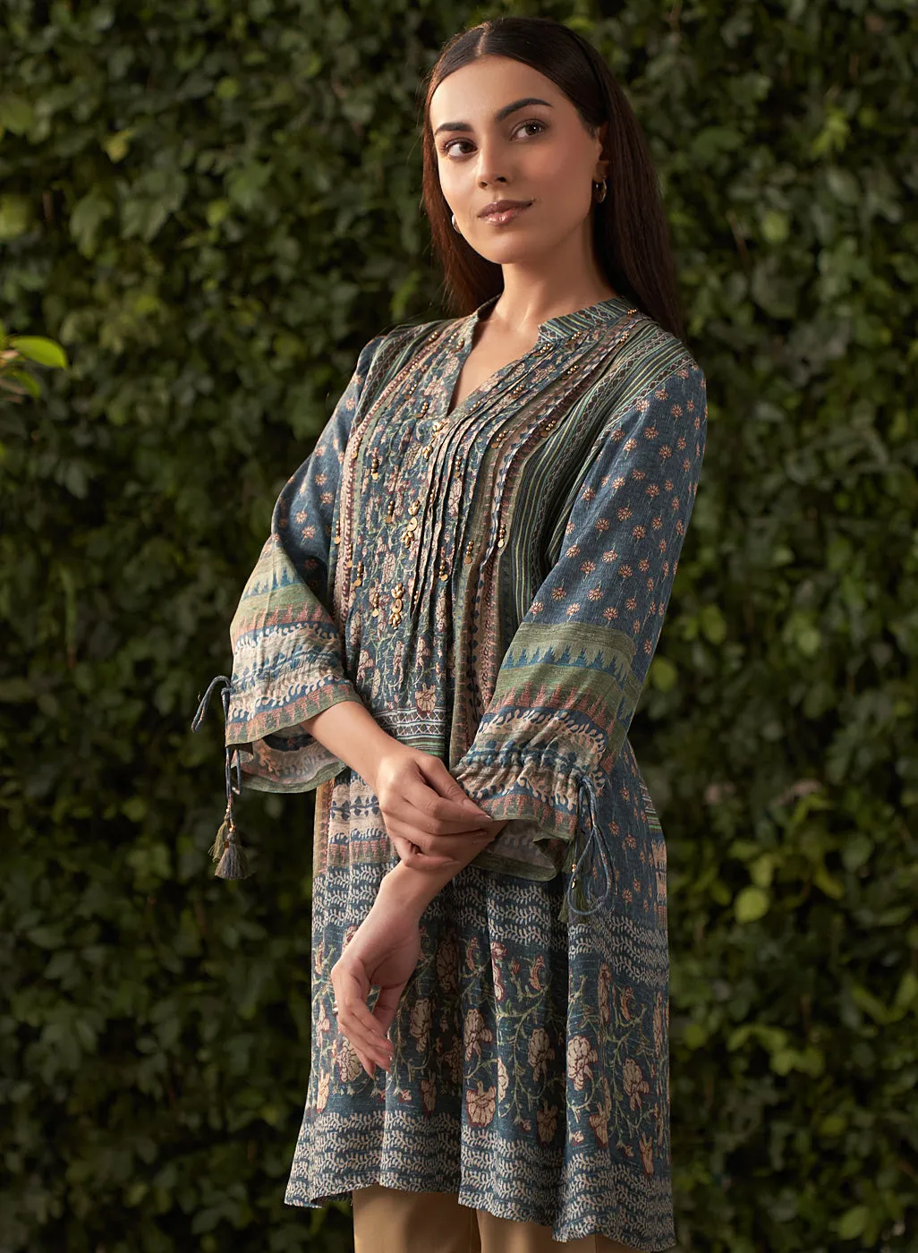Aina Teal Blue Printed Shantoon Kurti for Women