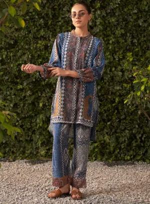 Alina Teal Blue Printed Modal Chanderi Co-ord Set for Women