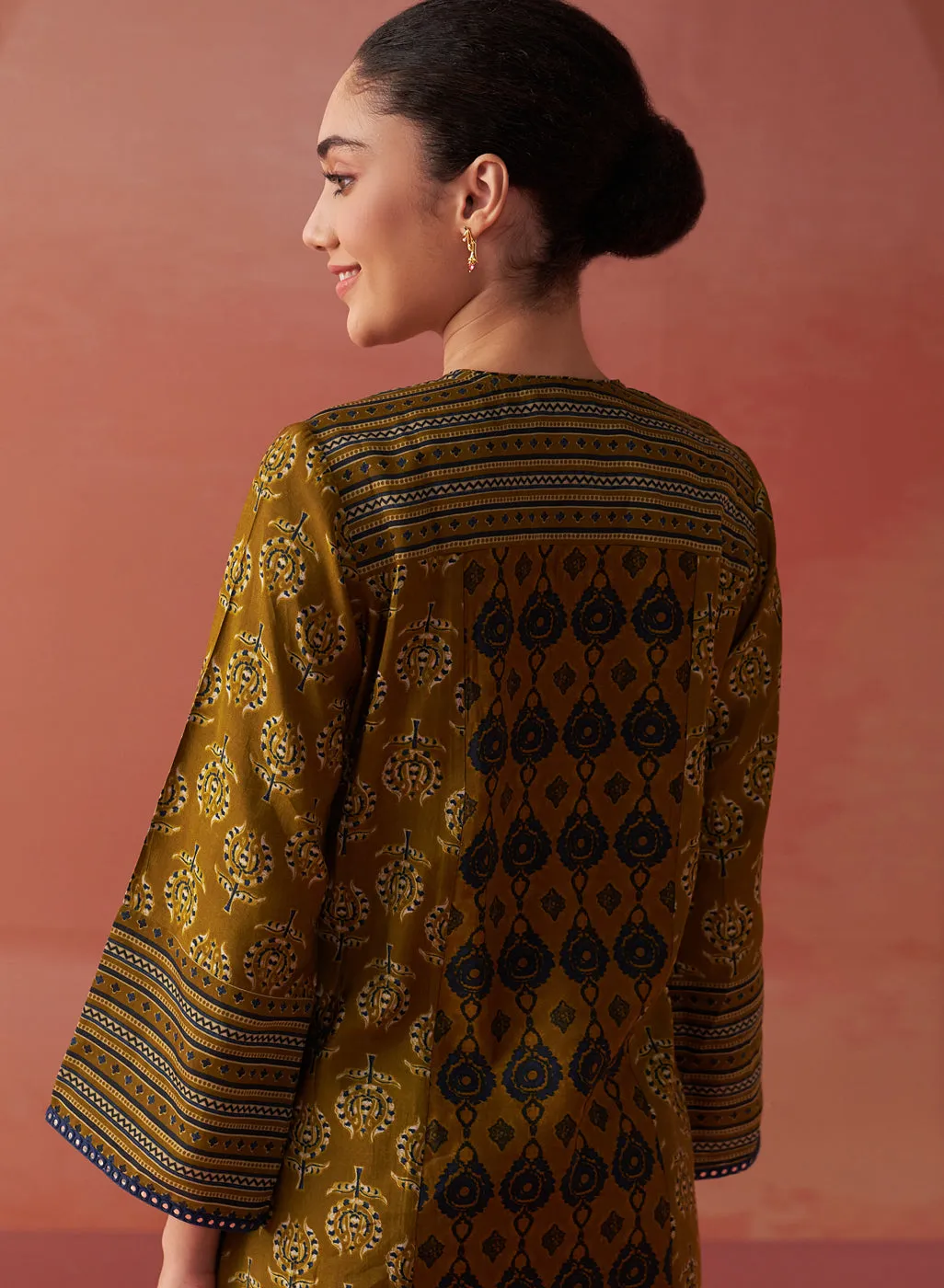Arayna Light Olive Printed Chanderi Kurta for Women
