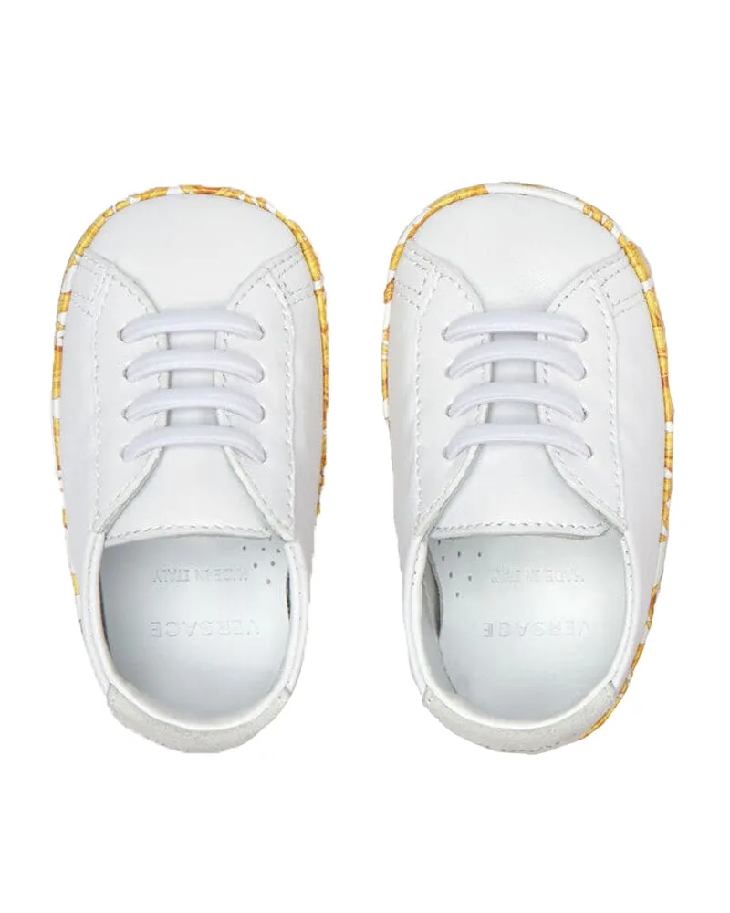 Baby White Leather Baroque Sneakers