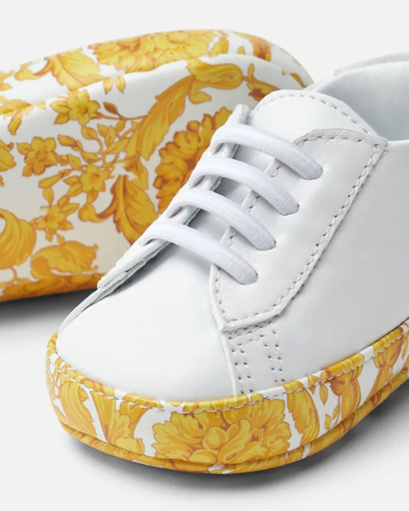 Baby White Leather Baroque Sneakers