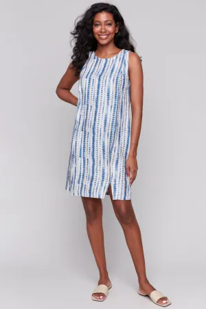 BEACH PRINT SLEEVELESS DRESS