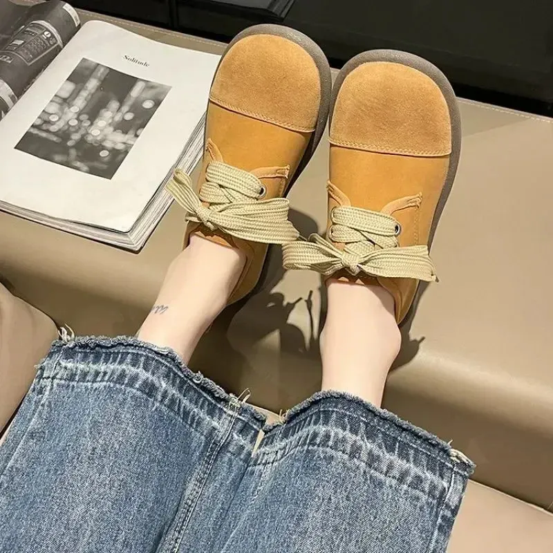 binfenxie  -  Women Leather Casual Shoes Flat Heel Square Toe Sneakers Spring Autumn Retro Leather Shoes Oxford Flats Fashion Light Soft New