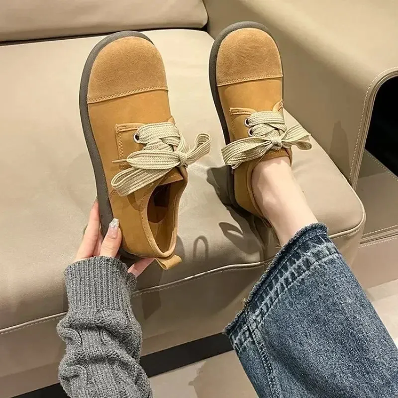binfenxie  -  Women Leather Casual Shoes Flat Heel Square Toe Sneakers Spring Autumn Retro Leather Shoes Oxford Flats Fashion Light Soft New