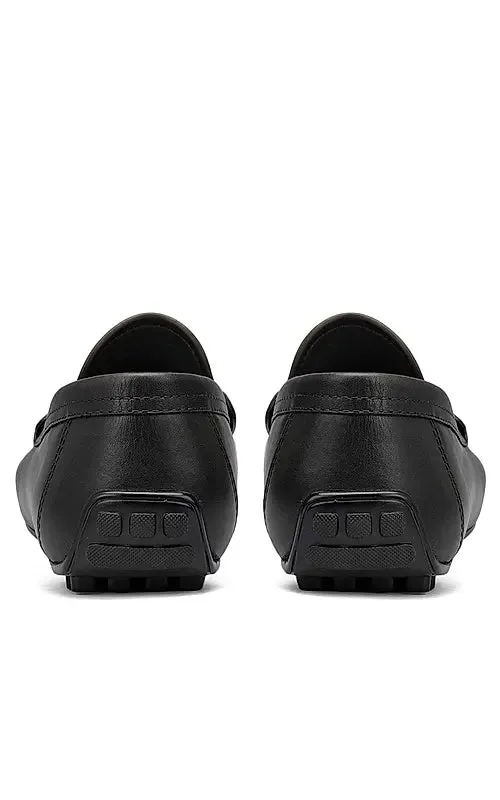 Black Leather Moccasins With Logo Buckle