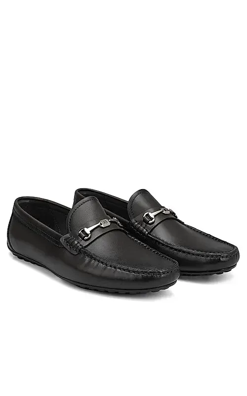 Black Leather Moccasins With Logo Buckle