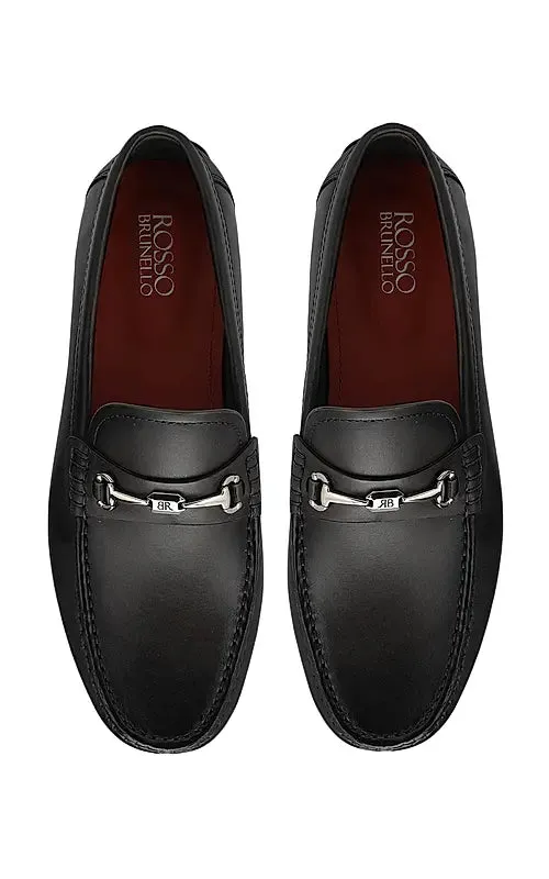 Black Leather Moccasins With Logo Buckle