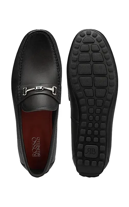Black Leather Moccasins With Logo Buckle