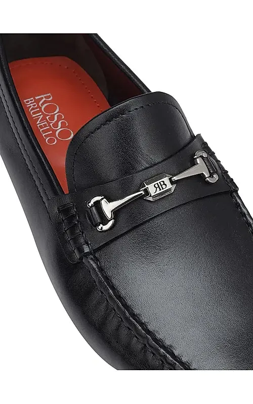 Black Leather Moccasins With Logo Buckle