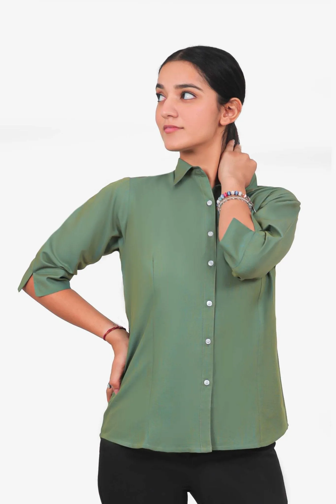 Bluebird Women's Olive Green Formal Shirt