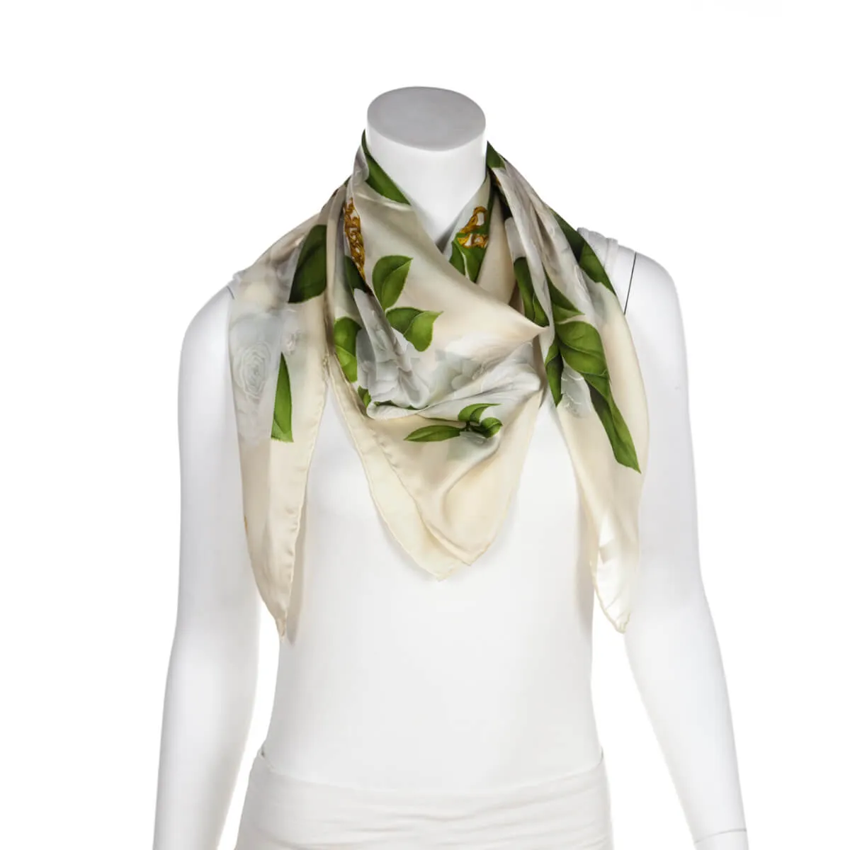 Chanel Beige Camellia Silk Scarf