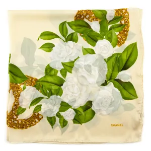 Chanel Beige Camellia Silk Scarf