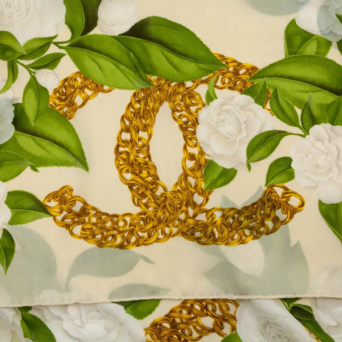 Chanel Beige Camellia Silk Scarf