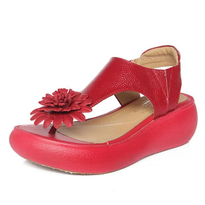 Comfortable Round Toe Wedge Flower Sandals