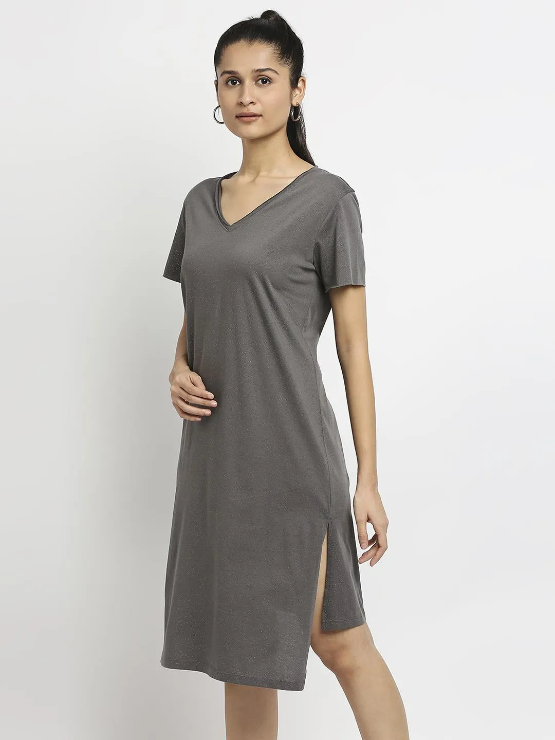 Effy Knotted Dress In Grey Glitter