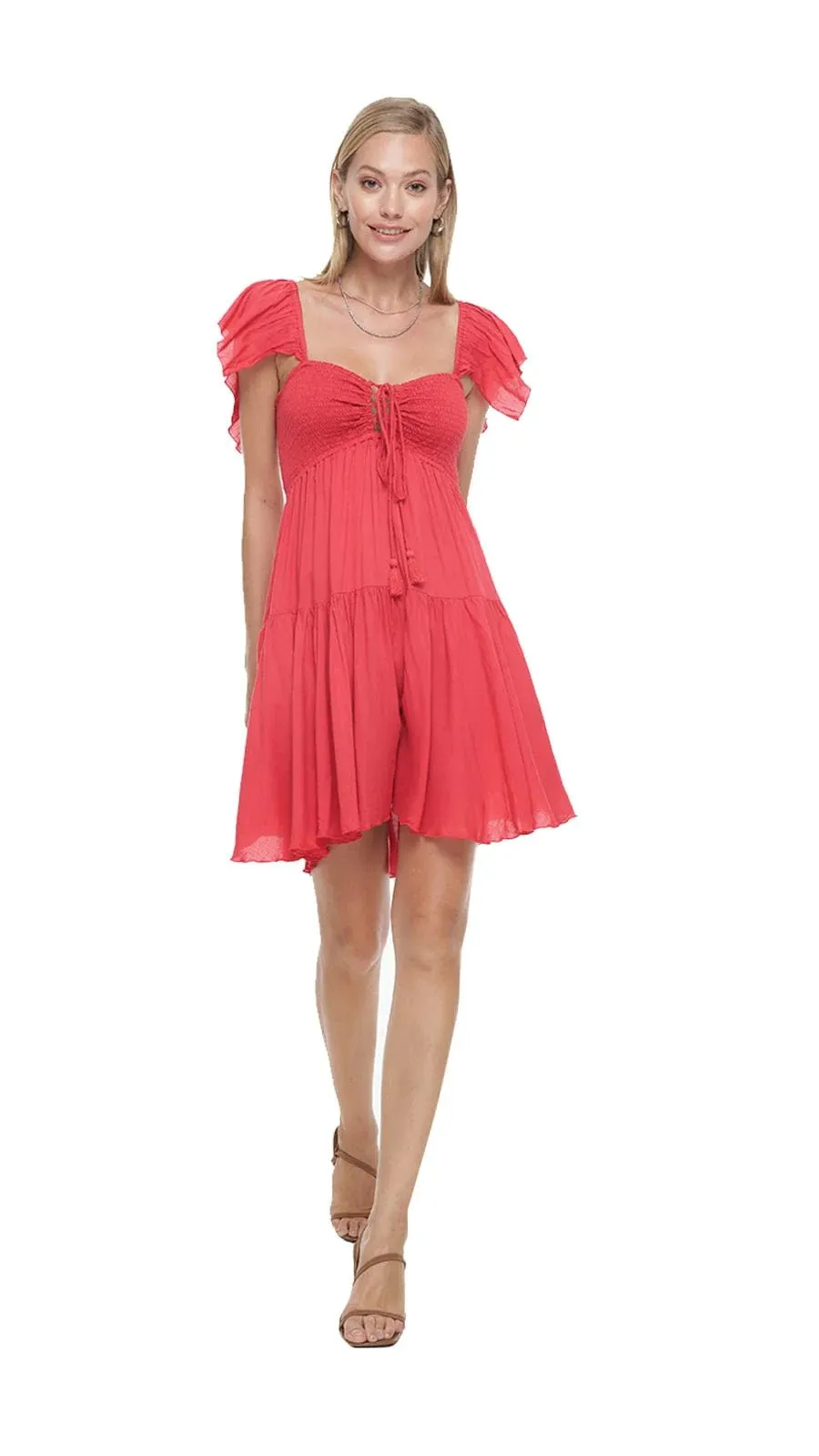 Khush Strawberry Quinn Mini Dress - Solid Red Coral