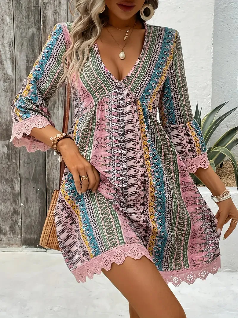 Leah Elegant Lace Trim Dress