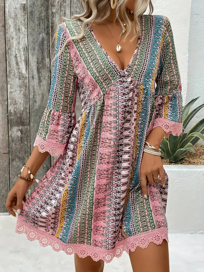 Leah Elegant Lace Trim Dress