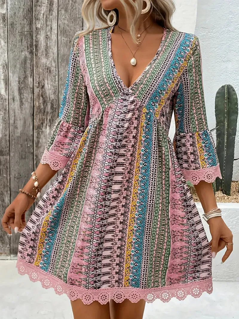 Leah Elegant Lace Trim Dress