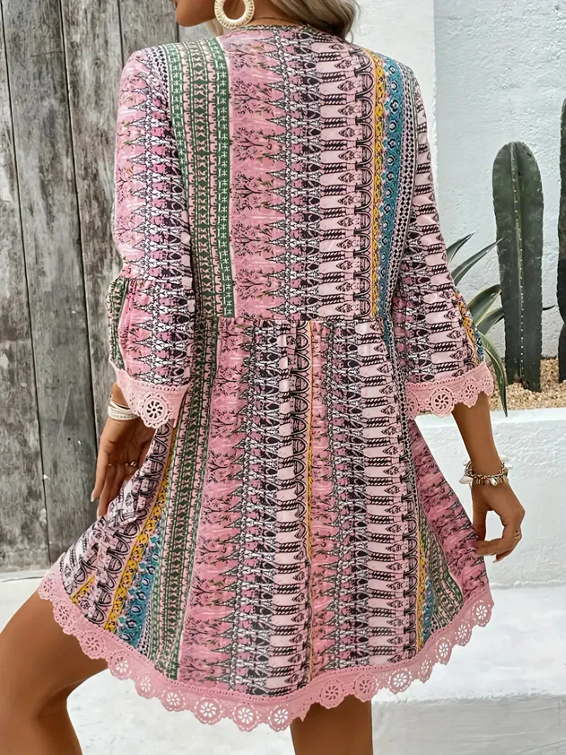 Leah Elegant Lace Trim Dress