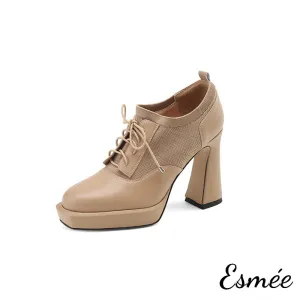 Leather High Heel Oxford Shoes with 2.5 cm Platform and Fabrics Design