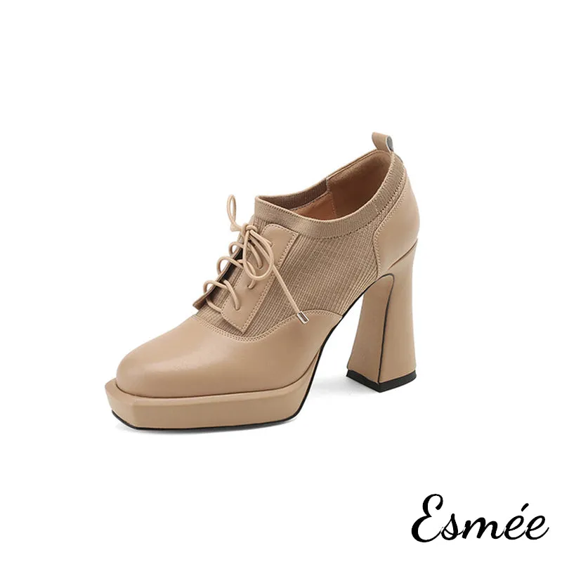 Leather High Heel Oxford Shoes with 2.5 cm Platform and Fabrics Design