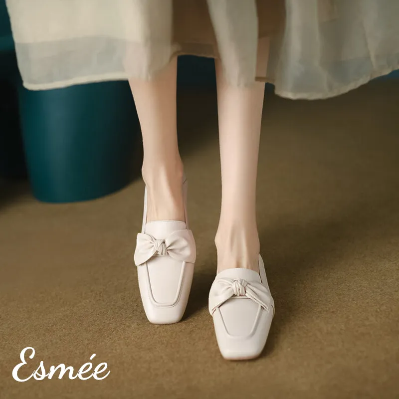 Leather Loafers with Bow Knot Design