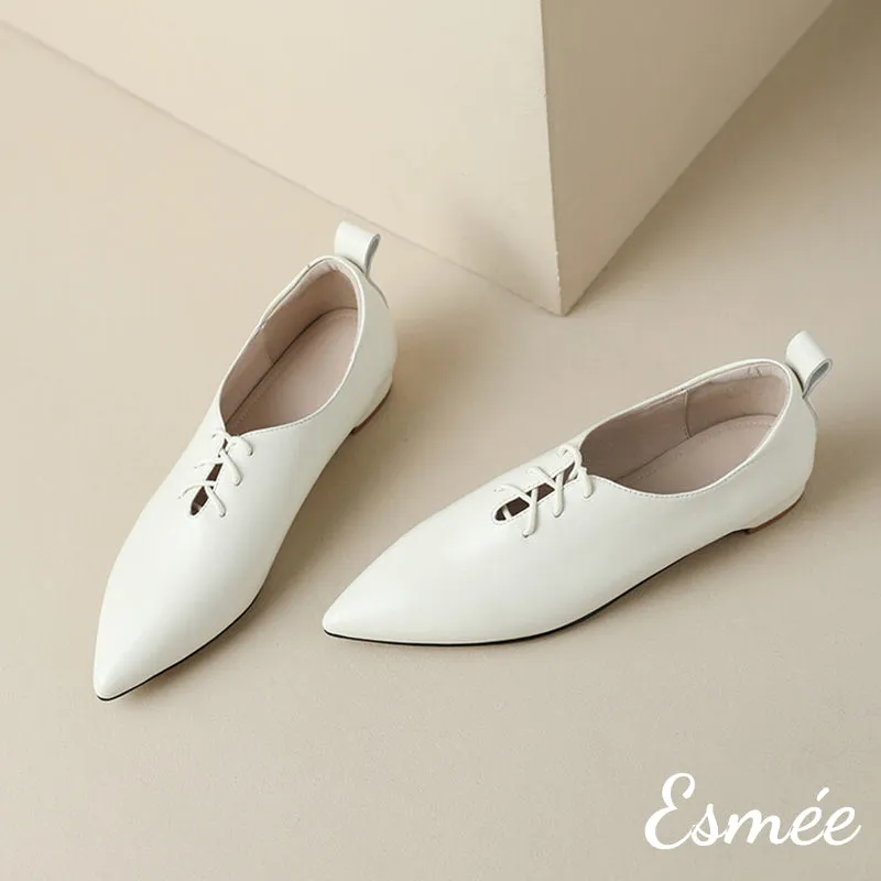 Leather Pointed Toe Oxford Shoes