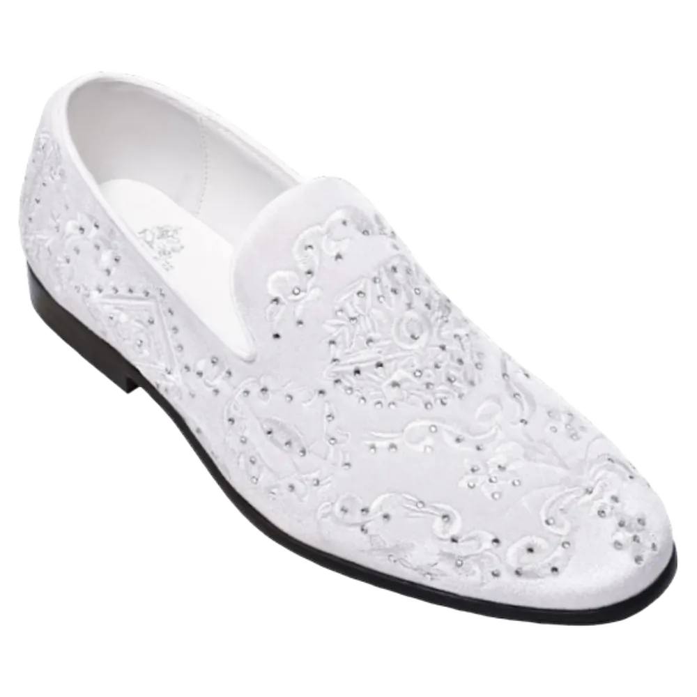 Men's white and silver shoes white loafer slip on tuxedo velvet dress shoes