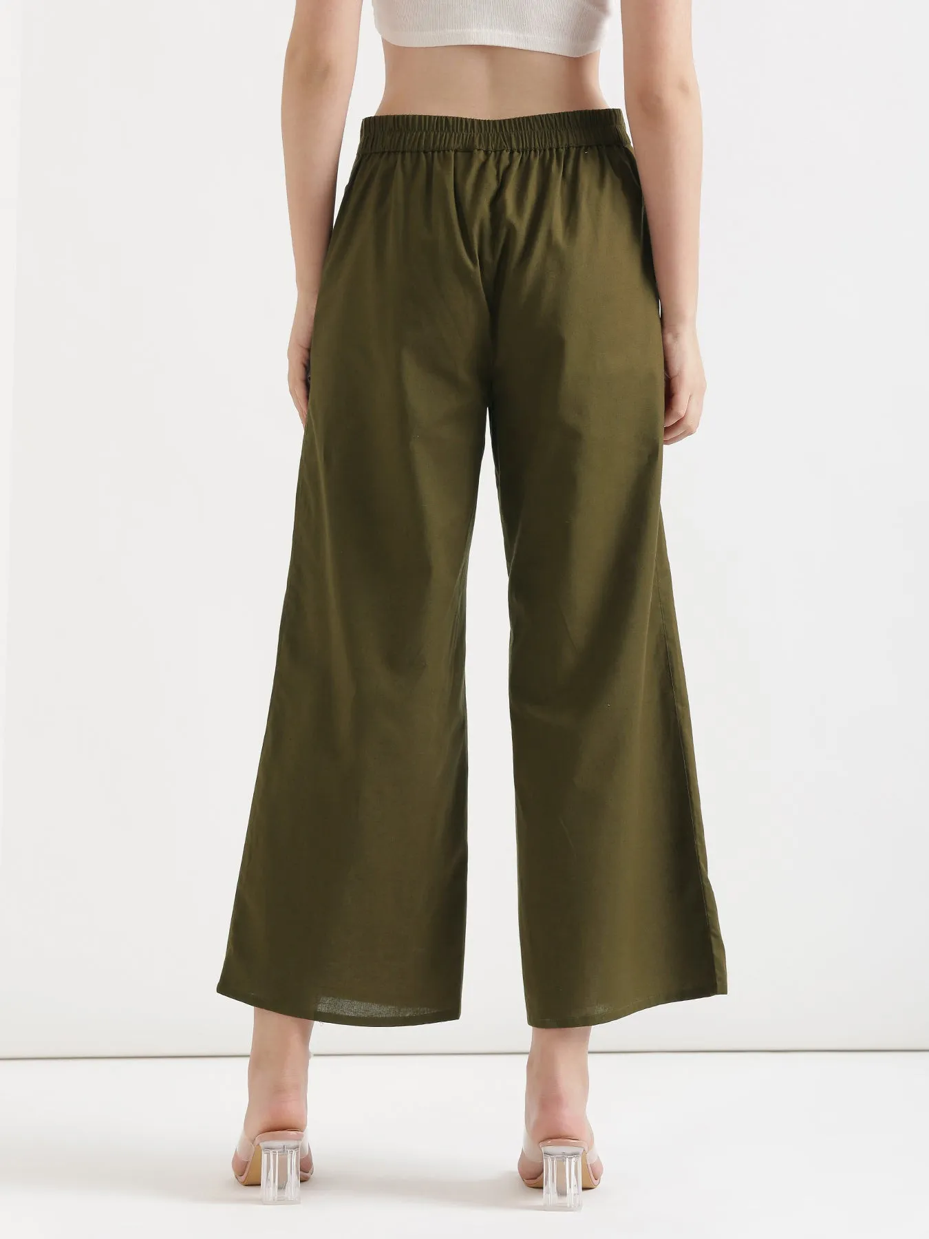 Olive Green Airy Linen Wide Leg Pant