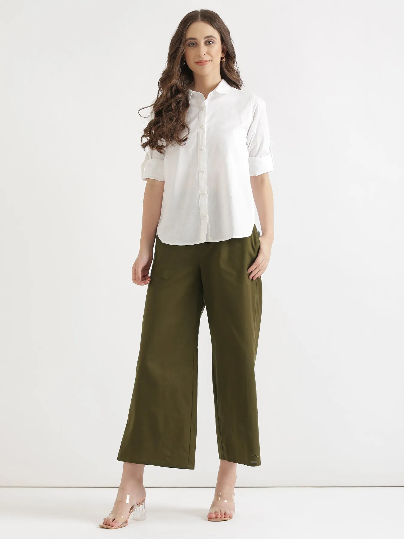 Olive Green Airy Linen Wide Leg Pant