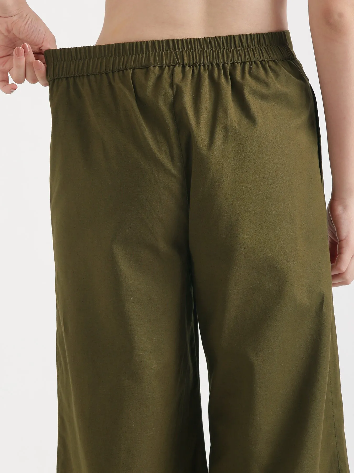 Olive Green Airy Linen Wide Leg Pant