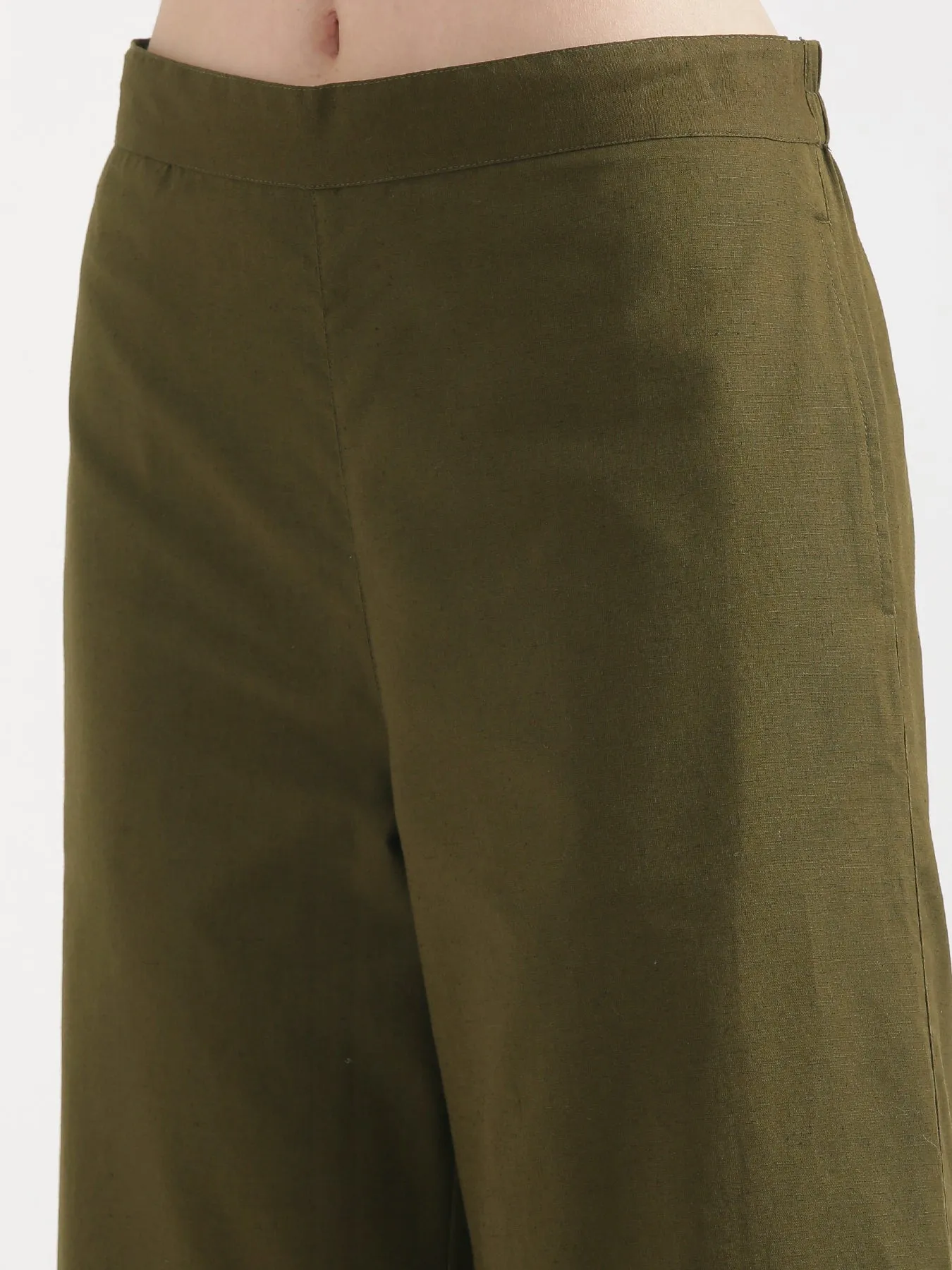 Olive Green Airy Linen Wide Leg Pant