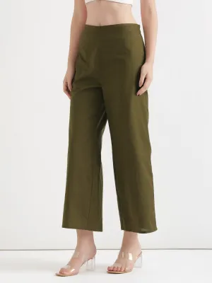 Olive Green Airy Linen Wide Leg Pant