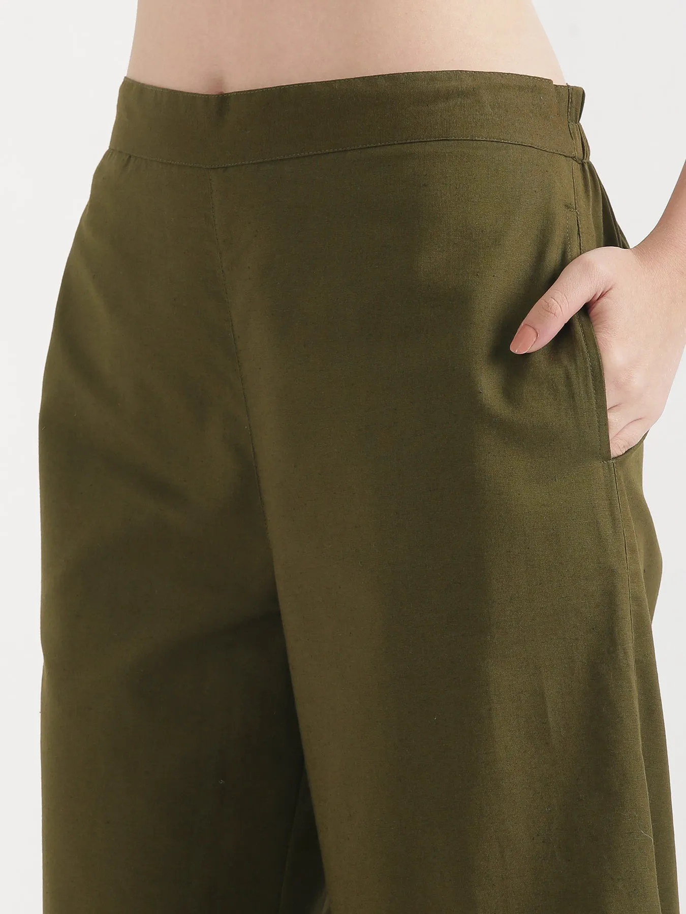 Olive Green Airy Linen Wide Leg Pant