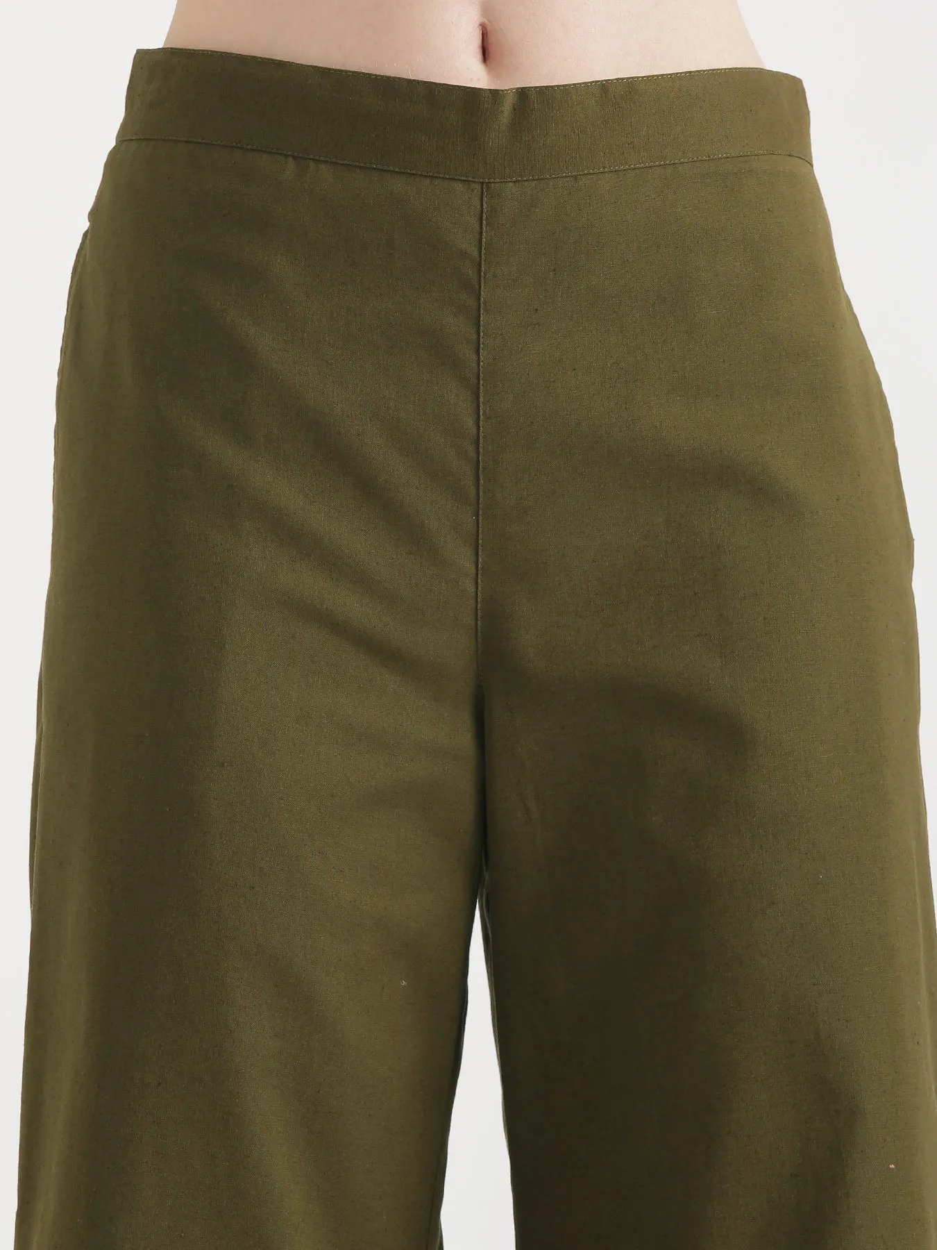 Olive Green Airy Linen Wide Leg Pant
