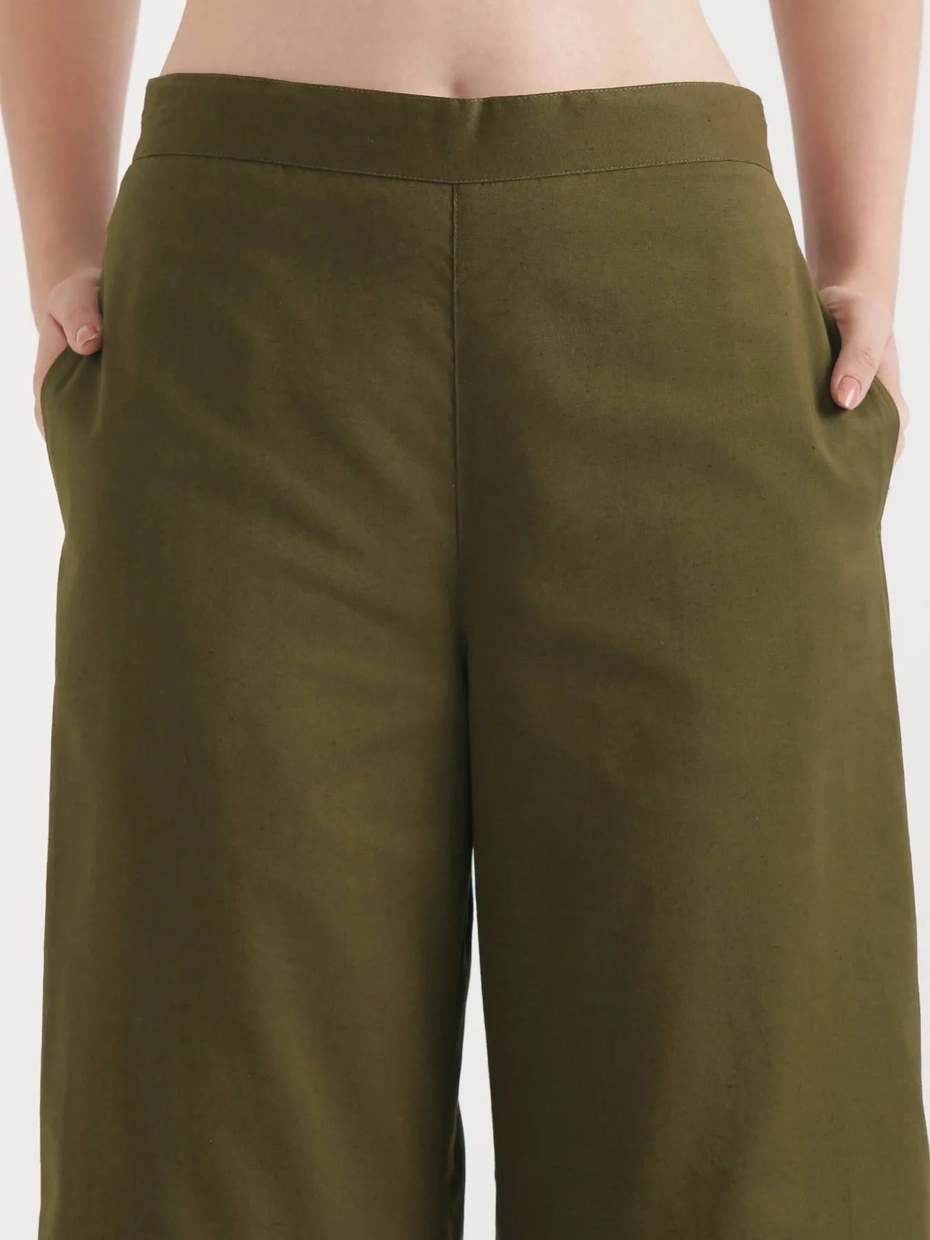 Olive Green Airy Linen Wide Leg Pant