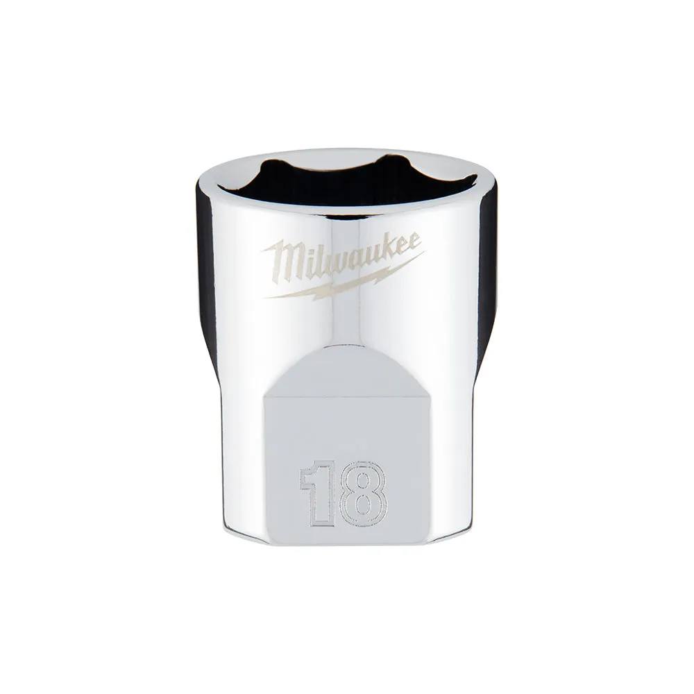 Socket - Milwaukee 3/8" Drive Metric 6-Point Socket Socket with FOUR FLAT™ Sides, Various Sizes, 45-34-90 / 45-34-80