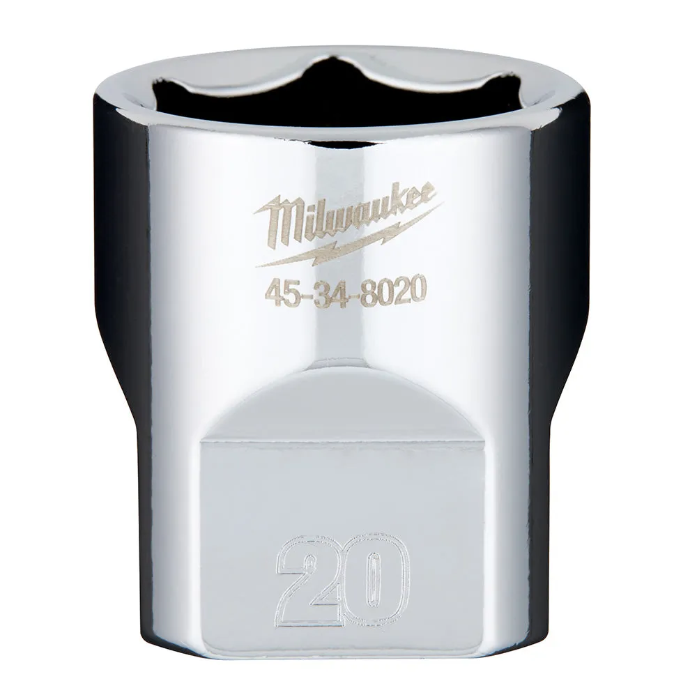 Socket - Milwaukee 3/8" Drive Metric 6-Point Socket Socket with FOUR FLAT™ Sides, Various Sizes, 45-34-90 / 45-34-80