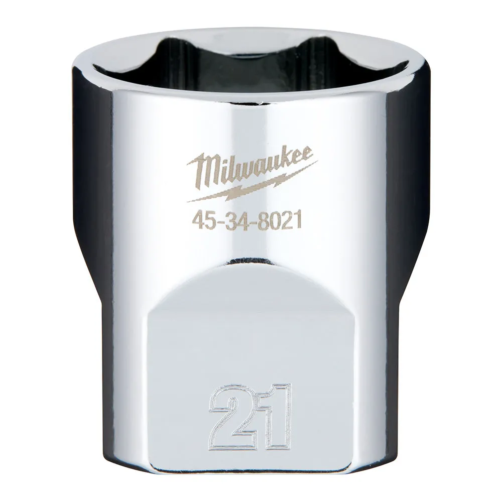 Socket - Milwaukee 3/8" Drive Metric 6-Point Socket Socket with FOUR FLAT™ Sides, Various Sizes, 45-34-90 / 45-34-80