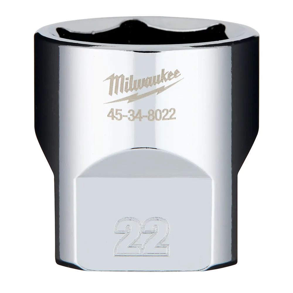 Socket - Milwaukee 3/8" Drive Metric 6-Point Socket Socket with FOUR FLAT™ Sides, Various Sizes, 45-34-90 / 45-34-80