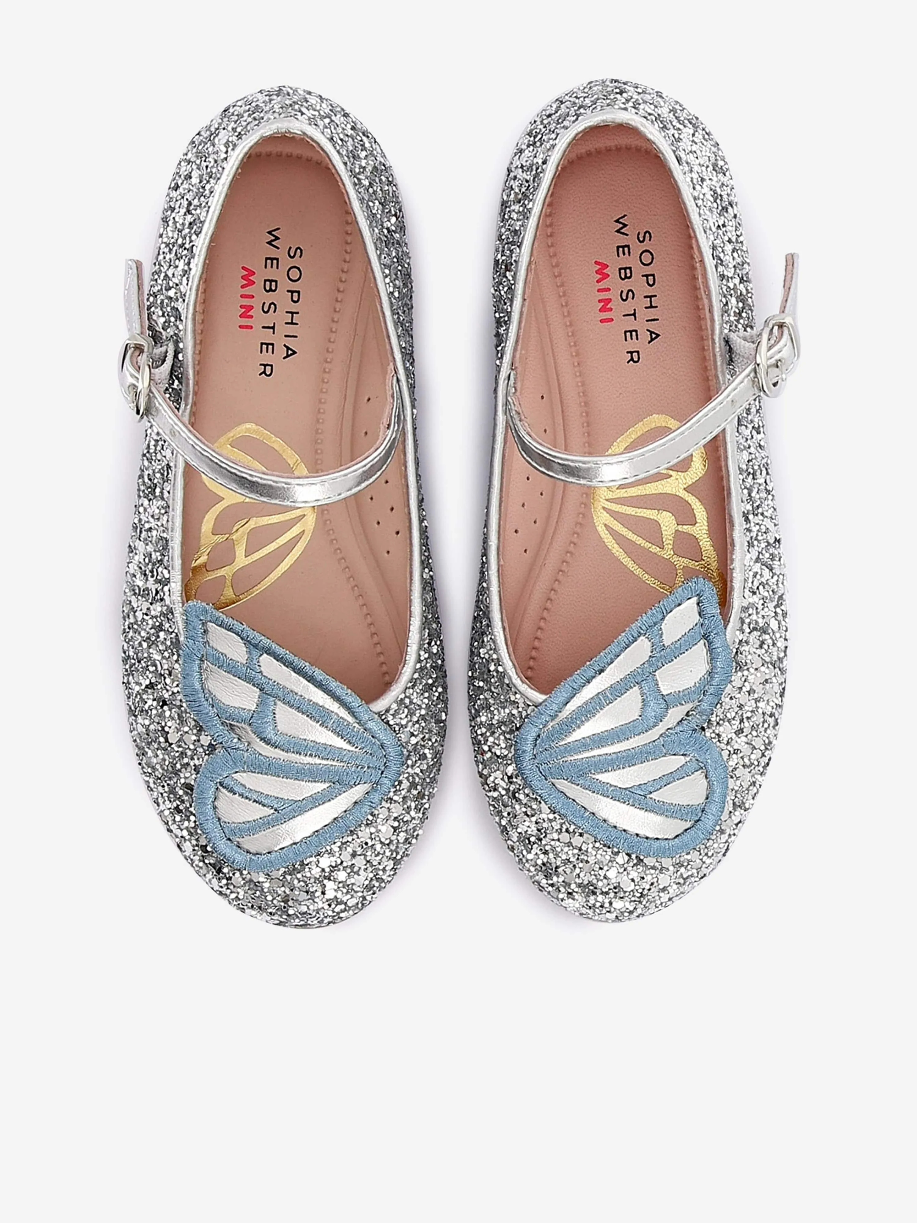 Sophia Webster Girls Butterfly Embroidery Flat in Blue