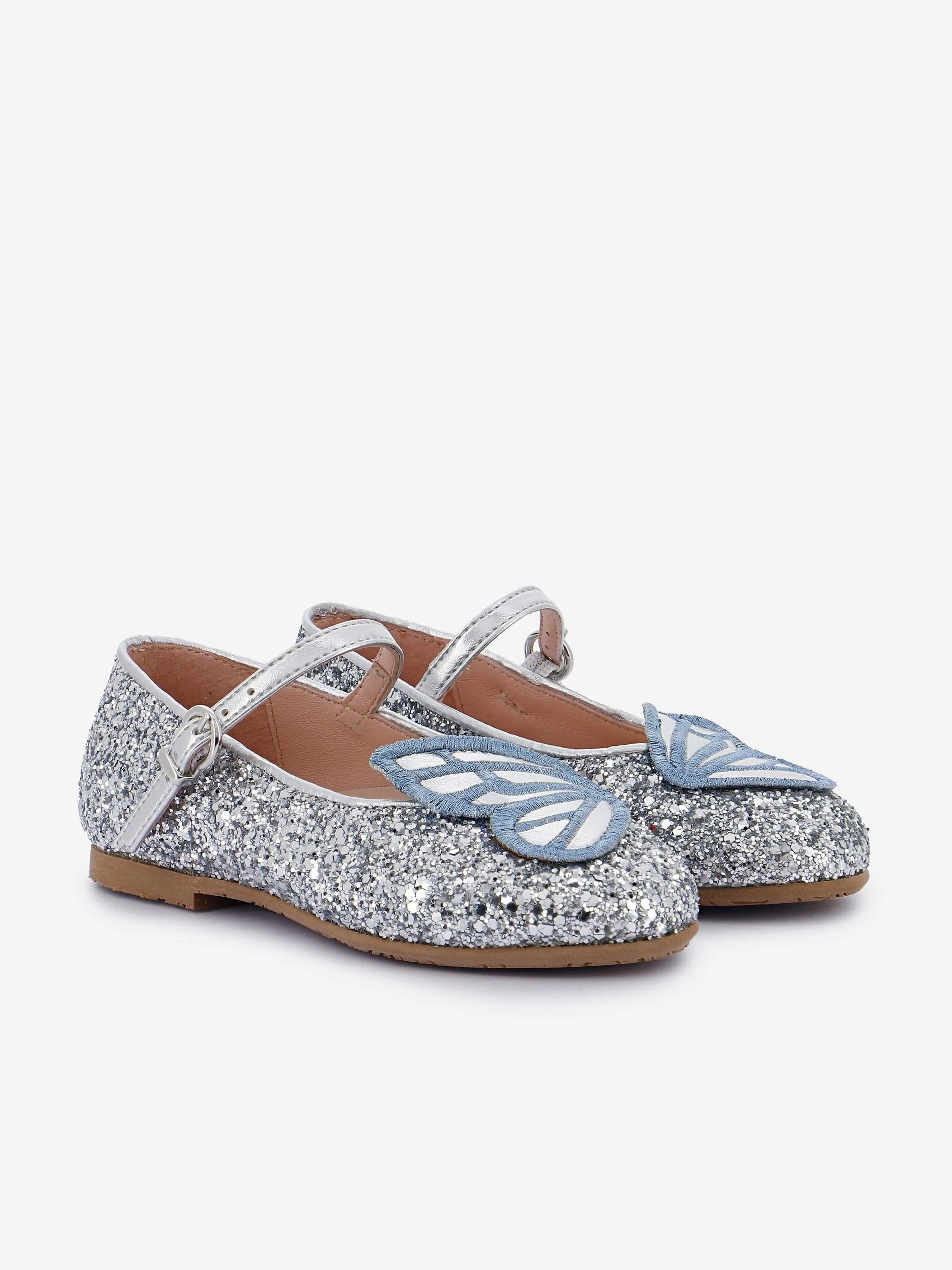 Sophia Webster Girls Butterfly Embroidery Flat in Blue