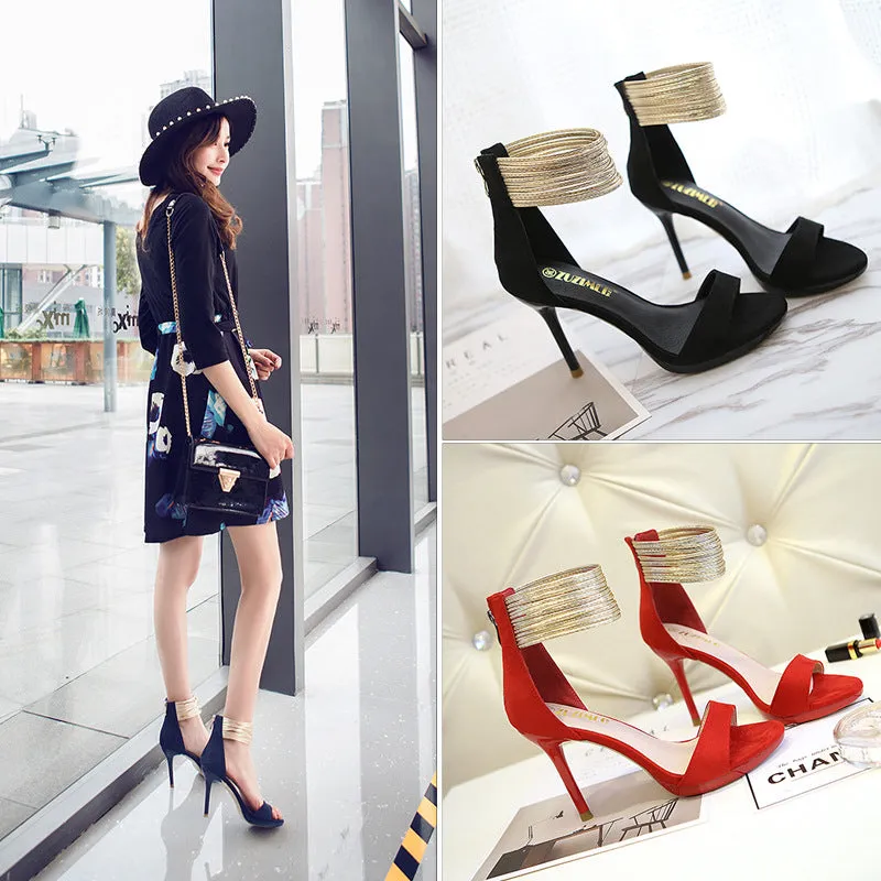 Stiletto Heel Suede Peep-toe Zipper Sandals