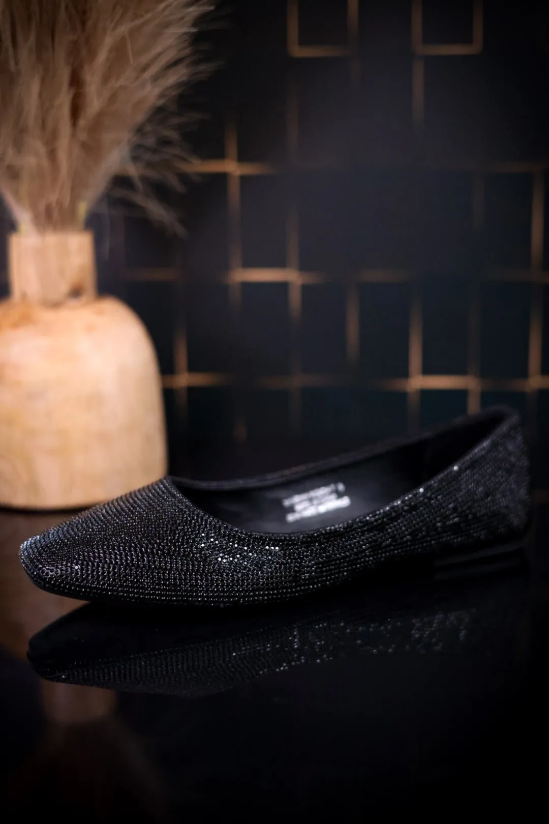 Sunday Funday Black Rhinestone Flats