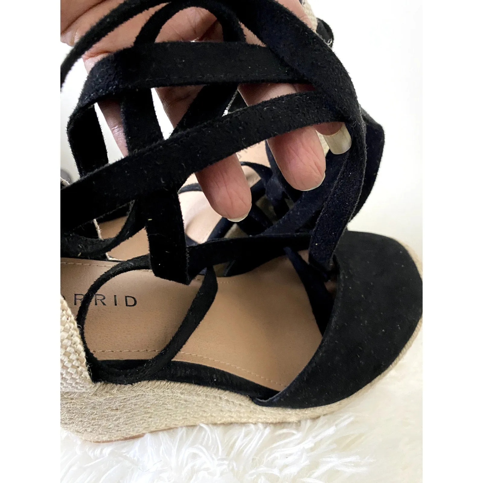 TORRID  Black Ankle Wrap Espadrille Wedge Shoes - Size 8W (NWOT)
