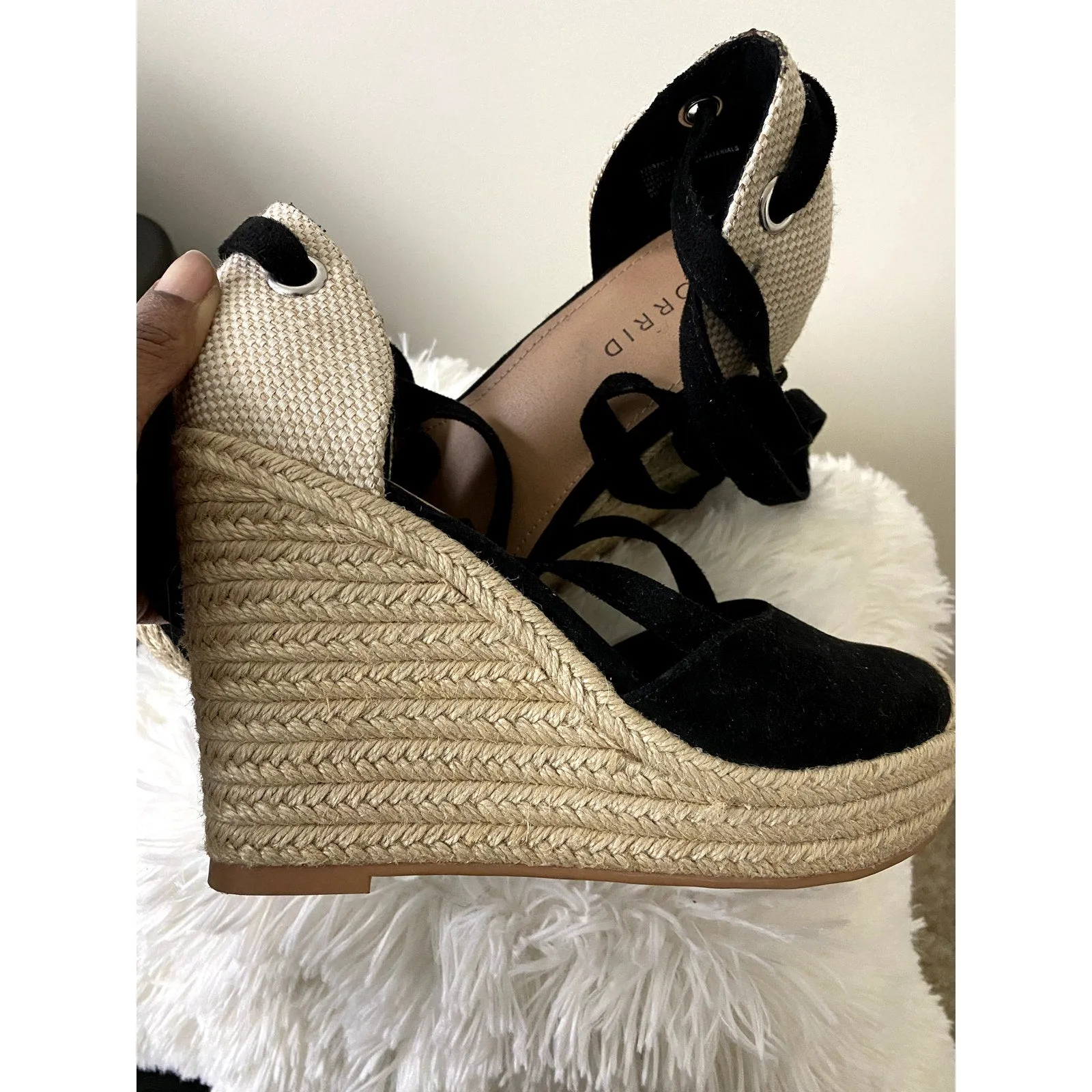 TORRID  Black Ankle Wrap Espadrille Wedge Shoes - Size 8W (NWOT)